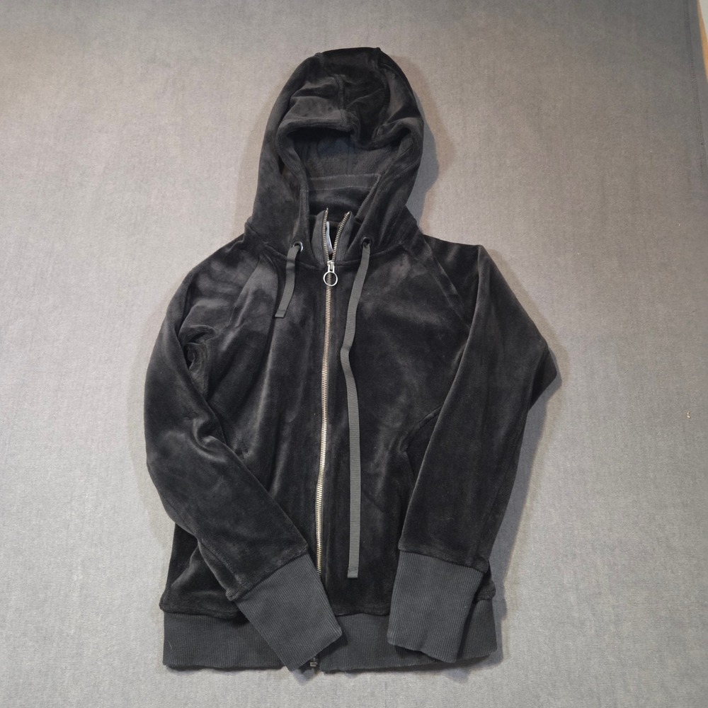 Athleta Velour Zip Up Hoodie Womens Small Black Thumbhole 511432-00